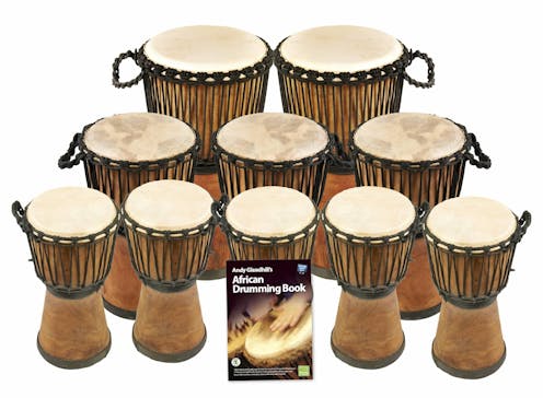 Knock on Wood 10 Player Wide Top Djembe Pack, Primary