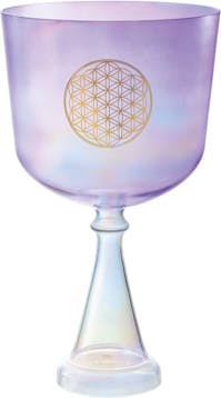 Sonic Energy Crystal Singing Chalice, 8"/20 cm, Note F3, Purple, Heart Chakra, Flower of Life